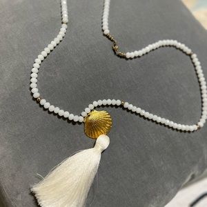 cute white natural stone necklace with golden details